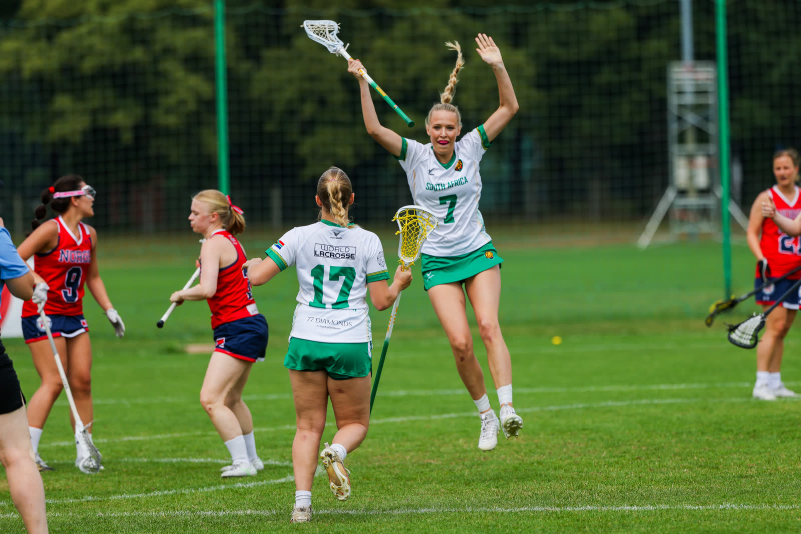 South Africa players celebrating a goal against Norway